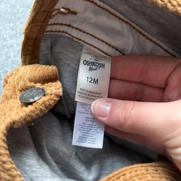 OshKosh B'gosh 12M Tan Corduroy Lined Overall - Picture 7 of 8